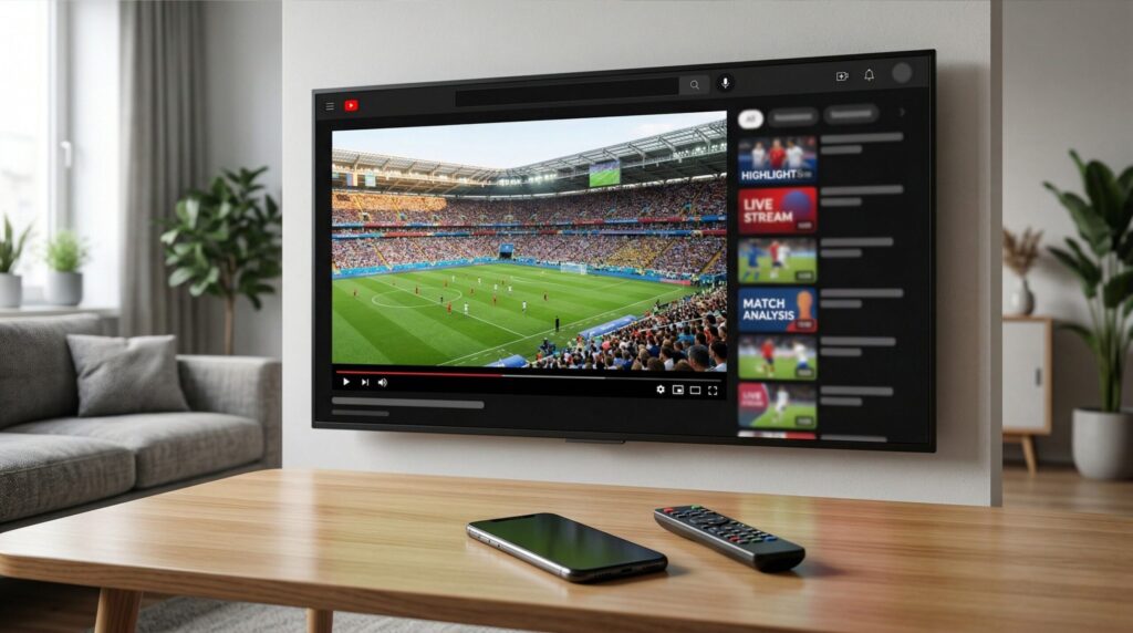 YouTube WM 2026 auf Smart TV mit Fußballübertragung
