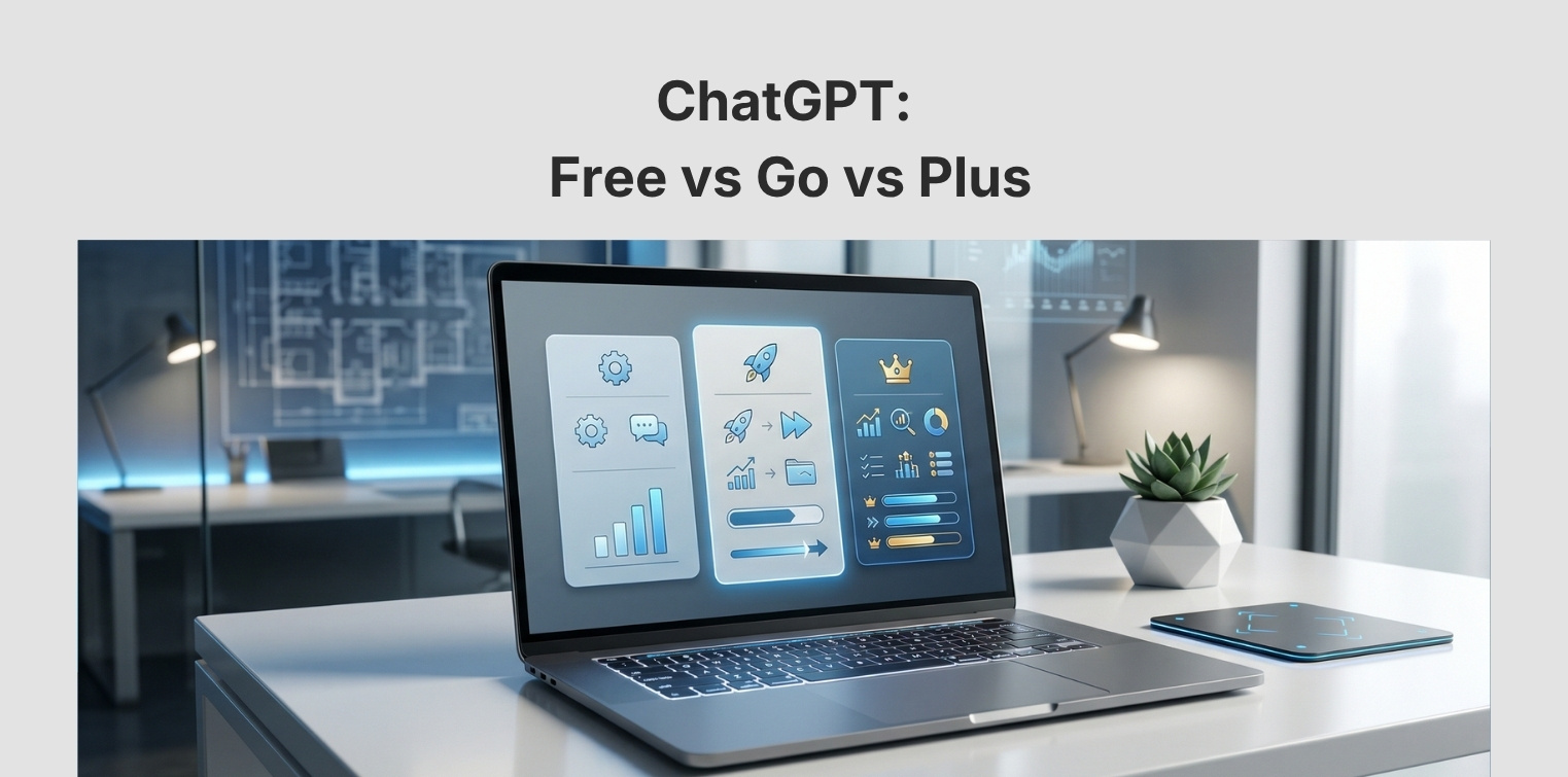ChatGPT Free vs Go vs Plus 2026 im Vergleich auf einem modernen Laptop